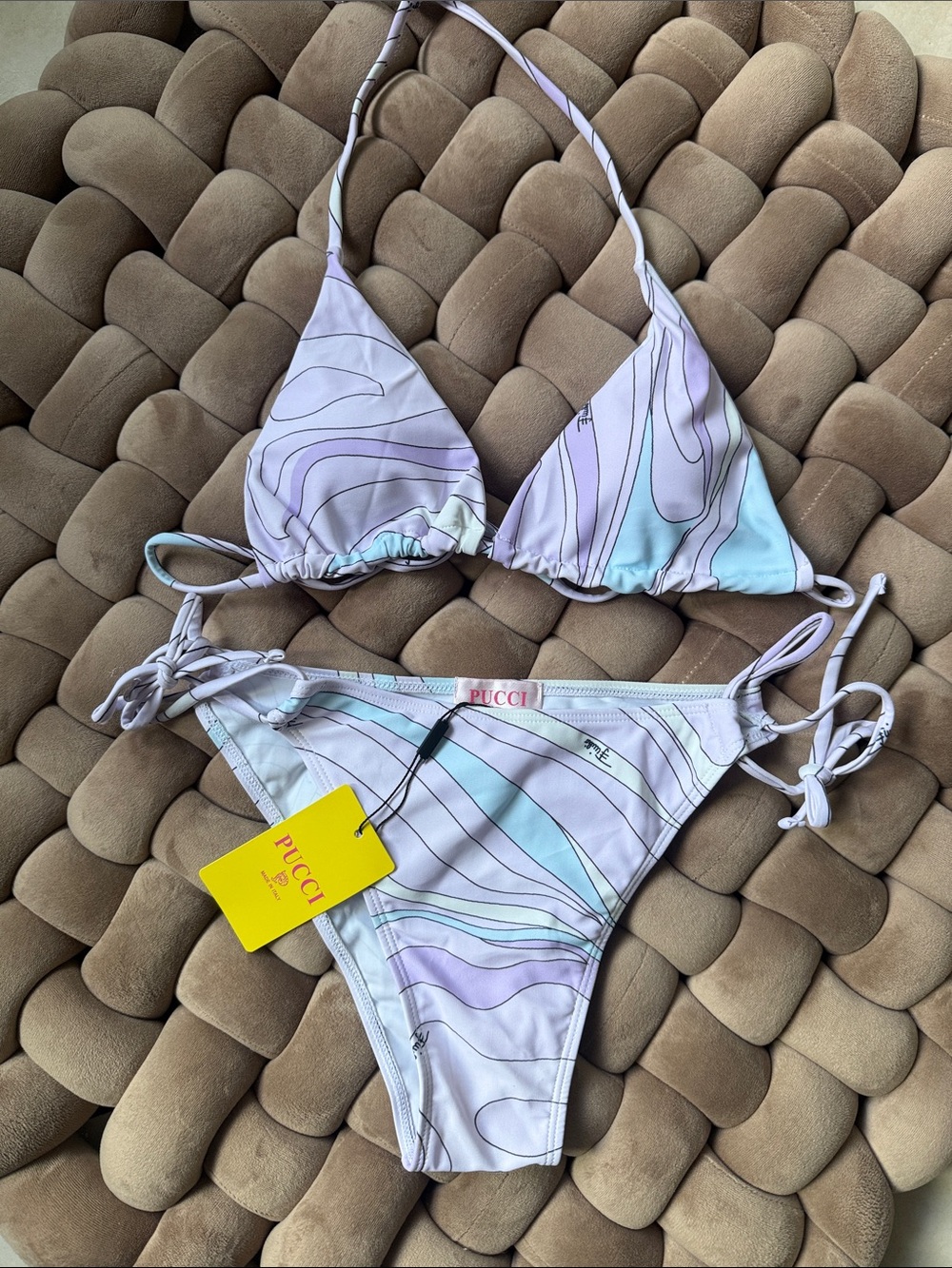 PUCCI |  Pastel Swirl Triangle Bikini - Lavender & Light Blue